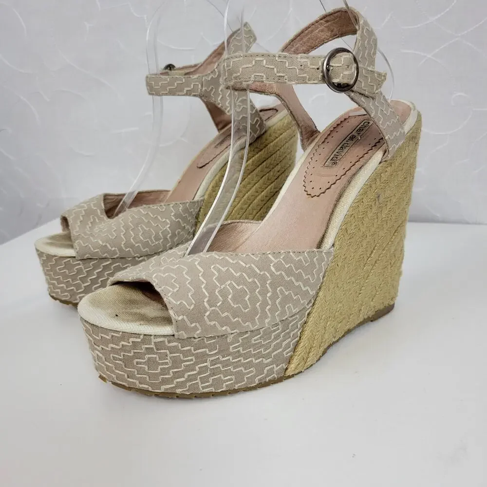 Charles David Womens Sandals Size 10 Taupe Wedge Heel Slingback Espadrille